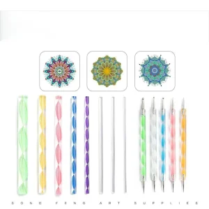 Bview Art 16 Piece Mandala Dotting Tool Set Complete Stencil Rock Painting Kit with Dotting Pens Acrylic Stylus