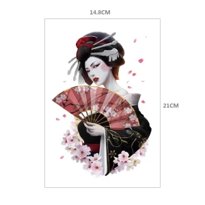 CE Certified Waterproof Asia Woman Half Sheet Stickers Japan Geisha Girl Temporary Tattoos for Adults Sexy Lasting 3-7
