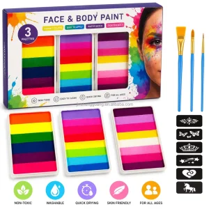 CE EN71 Facepainting Rainbow Water Based One Stroke Rainbow Split Cake Face Paint Palette Body Painting Supplies