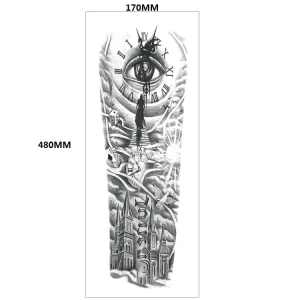 CMYK Printing Man Walk to the Clock Eye on the Time Tattoo Sticker Easy Apply & Remove Skin-Friendly