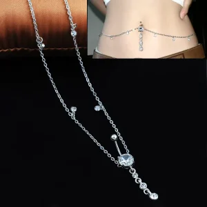 CZ Dangle Belly Button Chain Navel Piercing Ring Waist Body Jewelry
