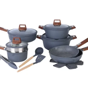 Cadmium Free Interior 17 Piece Forged Aluminum Kit 24 28cm Frying Pans 28cm Deep Pan Universal Induction Safe Setup Hardware