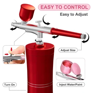 Cake Airbrush Kit for Nail Art Painting Portable Battery Powered USB Rechargeable Piston Compressor 0.3mm Nozzle Dual Action 3