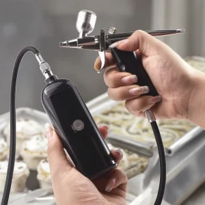 Cake Decorating Airbrush Compressor Kit with Gravity Feed Spray Gun and Food Color Bottles