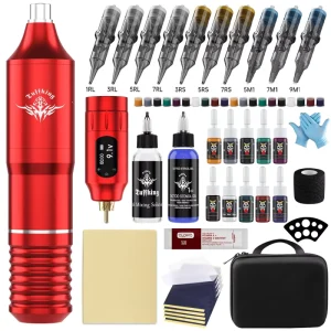 Camouflage Tattoo Machine Full Set Aluminium Alloy Japan Motor 12000RPM Universal Cartridge Needles Complete