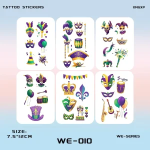 Carnival Themed Colorful Tattoo Stickers Geometric Shapes Water Transfer Printed Light Luxury Style for Festive Party Gatherings