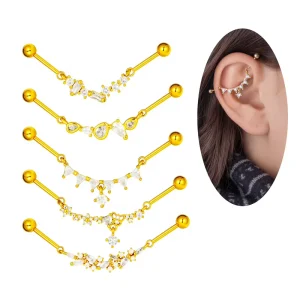Cartilage Helix Industrial Piercing Jewelry Stainless Steel Externally Thread Tragus Ear Stud Zircon Earlobe Earrings