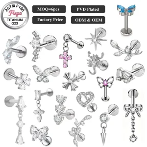 Cartilage Helix Piercing Jewelry G23 F136 Titanium Labret Flatback Tragus Earring Stud Internal Thread Zircon Lip Rings