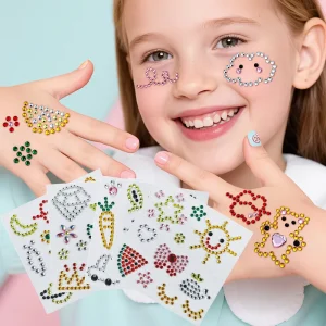Cartoon Colorful Rhinestone Face Stickers Kids Facial Gem Party Makeup Body Bling Stickers for ChildrenStickers