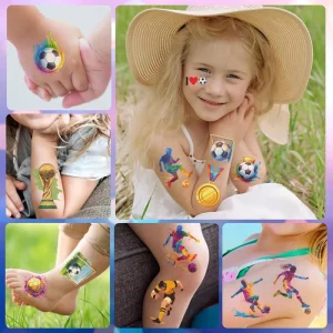Cartoon Football PVC UV Varnished Tattoo Sticker Waterproof Water Transfer Printed Party Gathering Gift Funny