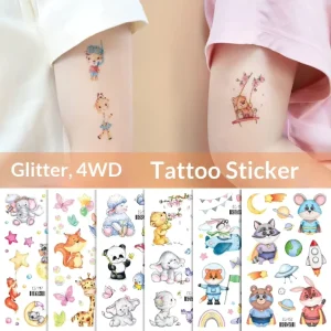 Cartoon Glitter Tattoo Stickers Waterproof Water Transfer Animal Marine Designs for Children