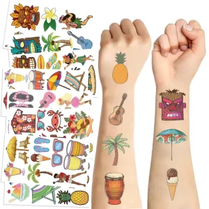 Cartoon Hawaii Temporary Tattoo Stickers for Kids Body Decor Summer Party Sticker