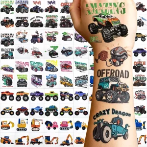 Cartoon Monster Truck Construction Car Temporary Tattoo Stickers Waterproof Body Sticker for Kids Boys Birthday Party Gift