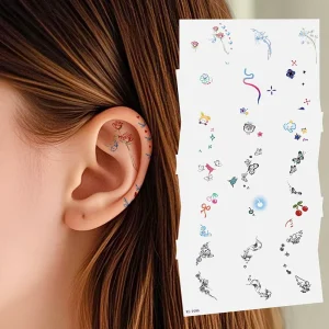 Cartoon Temporary Tattoo Stickers Cute Waterproof Ear Tattoo Stickers Durable Fake Body Art for Kids Adults