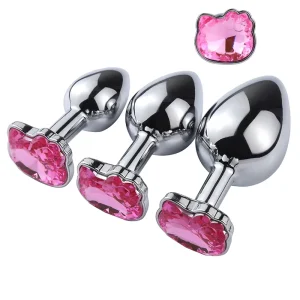 Cat Face Cute Anal Butt Plugs Sets Jewel Anal Sex Toys Stainless Steel Kitty Metal Anal Plugs