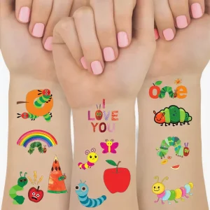 Caterpillar Tattoos 8 Sheets Hungry One Insect Water Resistant Temporary Tattoo Stickers for Birthday Decorations Favors