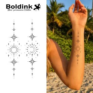 Celestial Star Sun Body Art Waterproof Long Lasting 2 Weeks Semi Permanent Tattoo Sticker Jagua Ink