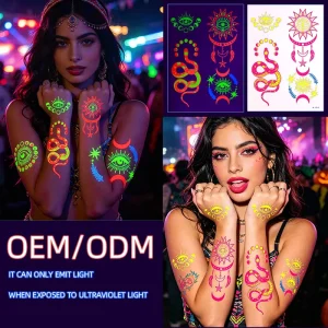 Celestial Sun Moon Stars Planet UV Neon Eco Friendly Paper Non toxic Temporary Tattoo Stickers for Face Body Sexy