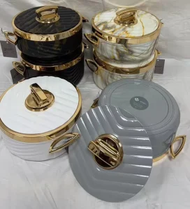 Chevron Design 3Pcs Thermal Casserole 1.5L 2L 2.5L Insulated Food Warmer Gold Handle Hot Cold Party Serving Dish Boxes