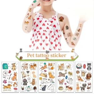 Children Party Cute Dog Cat Fun Pet Tattoo Sticker Kids Waterproof Cartoon Temporary Tattoo