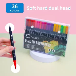 Children Watercolor Pen Set 36 Colors Dual Tip Erasable Washable Non Toxic Soft Brush Fine Nib for School Drawing