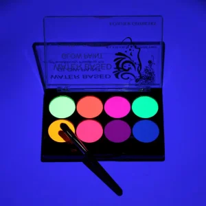 Children’s 8 Colors Water Soluble Fluorescent Eyeshadow Palette UV Black Light Glow Neon Water Activated Eye Paint