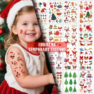 Children’s Christmas Tattoo Window Sticker Waterproof Cartoon Temporary Decorative Paper for Holiday Parties