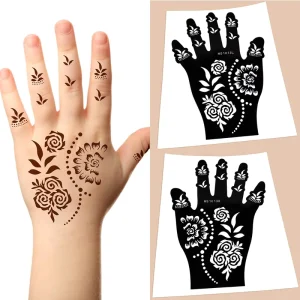 Children’s Reusable Temporary Indian Hollow Henna Tattoo Stencil Cross Border Back Painting Hand Template for Body Art Spray