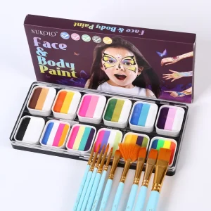 Children’s Water-Based Temporary UV Face & Body Paint Kit MSDS Approved Rainbow Stripes Washable Halloween Party Supplies
