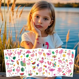 Children’s Waterproof Sweat-Resistant White Flamingo Temporary Tattoos Cartoon Animals Summer Body Tattoo Stickers