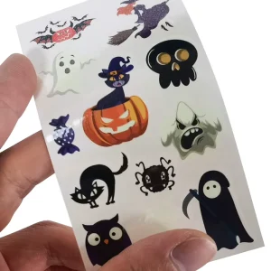Children’s Waterproof Sweatproof Cartoon Bat Night Light Temporary Body Feature Tattoo Stickers for Holiday Halloween Parties