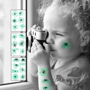 Children’s Waterproof Temporary Body Tattoo Sticker Custom Spider Themed Luminous Tattoo Design