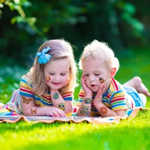Children’s Waterproof Temporary Cartoon Tattoo Stickers Sparkling Pink Flower Bird Butterfly Design