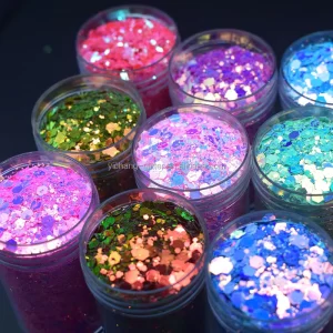 Christmas Decorations 15g Jars Holographic Chameleon Hexagon Chunky Glitter for Tumbler Crafts