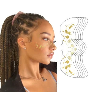 Christmas Gold Metallic Sparkle Temporary Tattoo Sticker Makeup Patches with Freckles and Faux Speckles for Festive Makeup