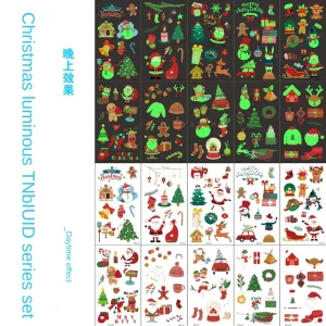 Christmas Luminous Tattoo Sticker Cartoon Santa Claus Glow in Dark Temporary Kids Party