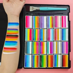Christmas Professional Water Based Face Paint Set for Kids Safe Vegan Body Painting Supplies Split Rainbow Cake