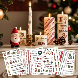 Christmas Waterproof Tattoo Sticker for Skin Candles Eggs Party Supplies