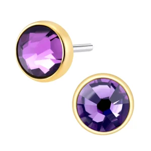 Classic Style 14K Solid Gold Amethyst Stones Push-In Ear Cartilage Jewelry Piercing Jewelry