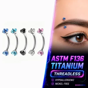 Claw Set Round Zirconia Eyebrow Studs With Curved Bar Double Headed Zircon Eyebrow Rings Stainless Steel Body Piercing Jewelry