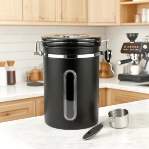 Coffee Storage Vacuum Sealed Tank Container Date Tracker Transparent Visible Window One-way Exhaust Valve Scoop Bean Canister