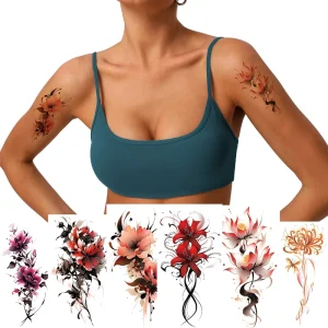Color Artificia Flower Rose Fake Tattoo Ink Printed Waterproof Temporary Body Art Sticker