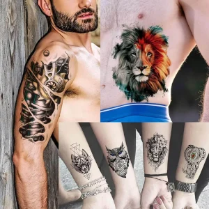 Color Tiger Cheetah Owls Fox Arm Back Shoulder Body Art Temporary Waterproof Custom Tattoo Stickers for Man Woman
