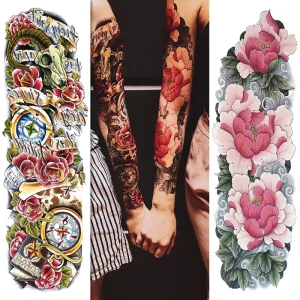 Color Water Transfer Long Lasting Tattoo Sleeve Full Arm Temporary Paper Body Decoration Tattoo Stickers for Women Men
