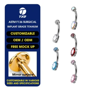 Colorful ASTM F136 Titanium Cubic Zirconia Belly Button Ring Internal Thread Body Piercing Jewelry Belly Rings