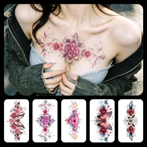 Colorful Chest Flower Temporary Water Transfer Printing Tattoo Sticker Waterproof and Durable for Body Art Design