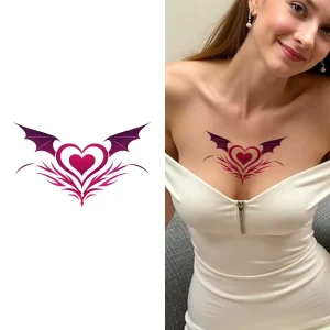Colorful Couple Temporary Tattoos Sticker Heart Sexy Succubus Waterproof Tattoo Suitable for Abdomen Lower Back and Chest
