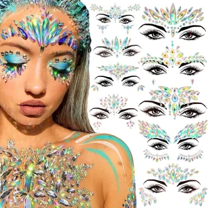 Colorful Crystal Rhinestone Stickers for Face & Body Festive Party Gem Jewel Eye & Body Paint Rave Rhinestone Decals