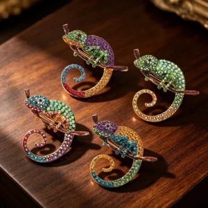 Colorful Diamond Chameleon Brooch Drawing Crystal Animal Rhinestone Lizard Brooches Jewelry Pin For Men Women