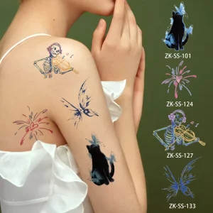 Colorful Fireworks Cat Butterfly Fresh Tattoo Stickers for Girls Temporary Tattoo Stickers for Arms and Fingers